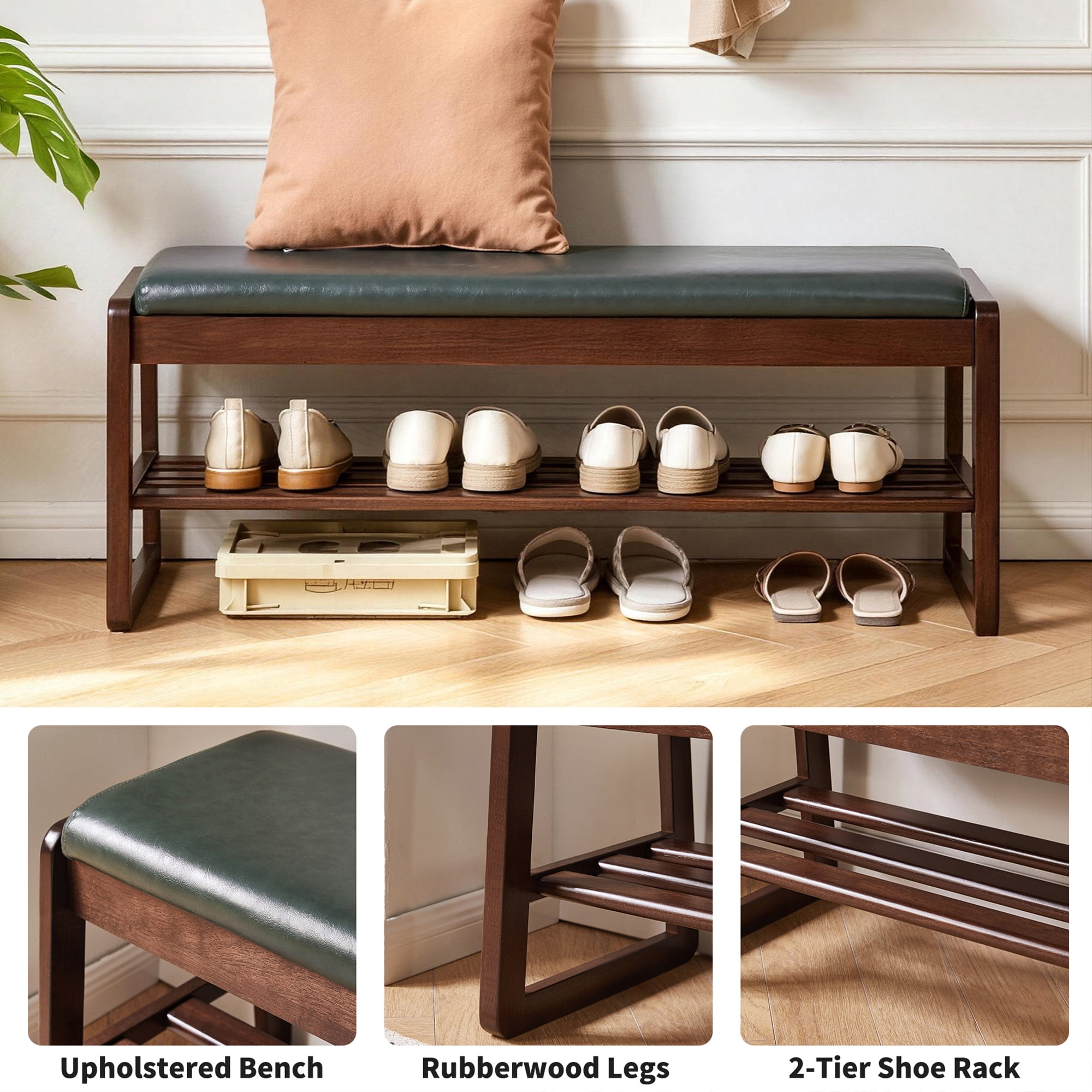 Solid Wood Shoe Bench with Lift-Top Storage 31.5 Inch Entryway Hallway Organizer for Front Door Bedroom