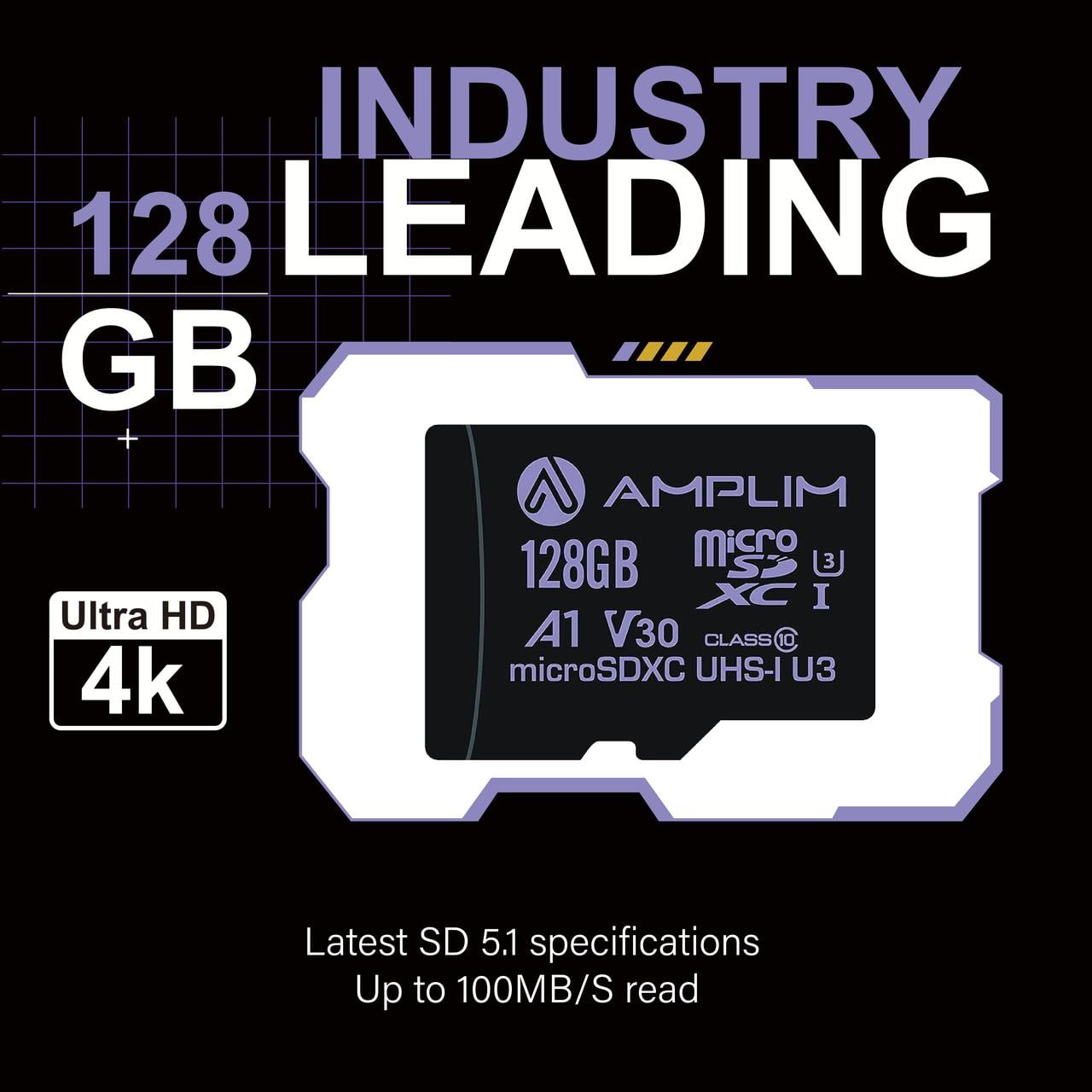 Amplim 128GB Micro SD Card, Extreme High Speed MicroSD Memory Plus Adapter, MicroSDXC SDXC U3 Class 10 V30 UHS-I TF GoPro Hero, Surface, Phone Galaxy, Camera Security Cam, Tablet