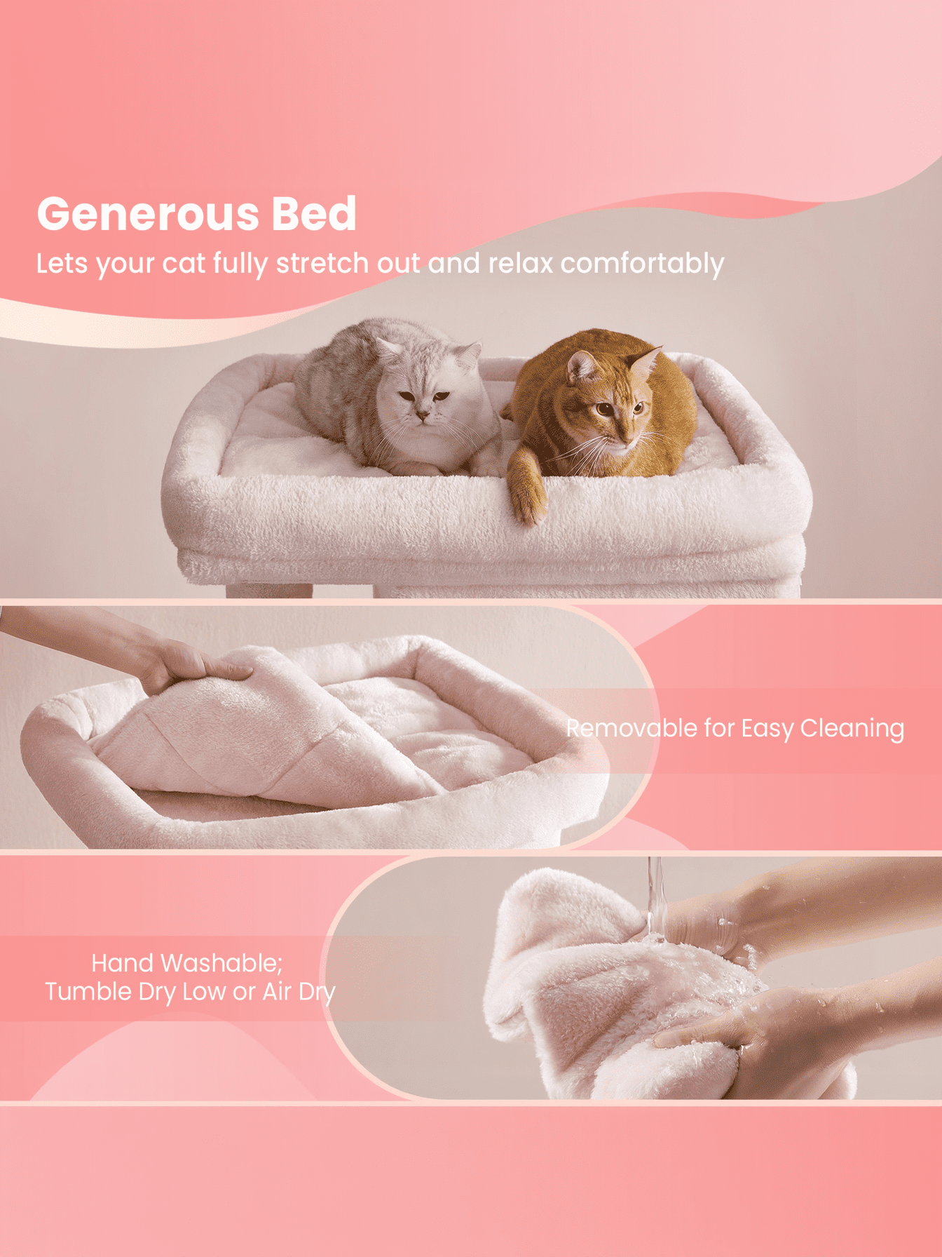 LEDREM 40.6-Inch Cat Tree Tower for Extra Large Cats up to 44 lb, Plush Condo with Large Perch & 2 Caves, Scratching Posts, Jelly Pink