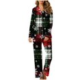 thumbnail image 3 of Feancey Christmas Snowflakes Pajama Sets for Women 2 Piece Loungewear Outfits Fall Long Sleeve Button Down Sleepwear and Pants Pjs Set Christmas Multicolor L, 3 of 7