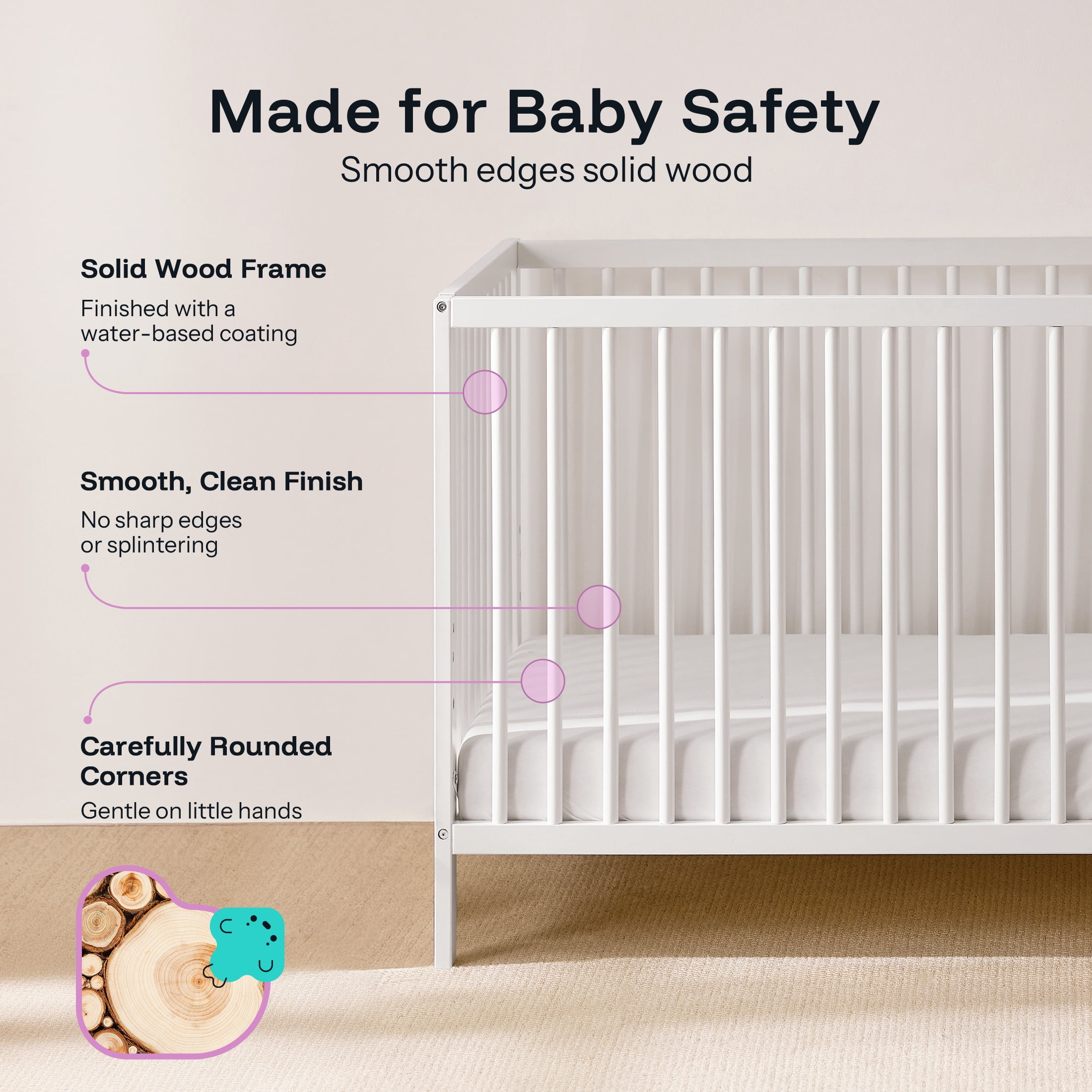 Harppa Convertible Baby Crib for Infant to Toddler,White,Greenguard Gold Certified