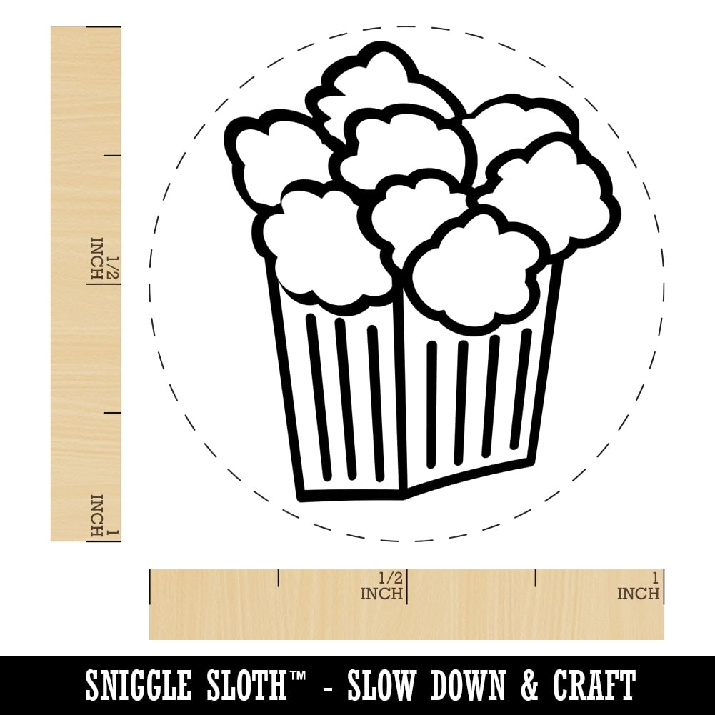 Popcorn Doodle Self-Inking Rubber Stamp Ink Stamper - Blue Ink - Medium 1 Inch