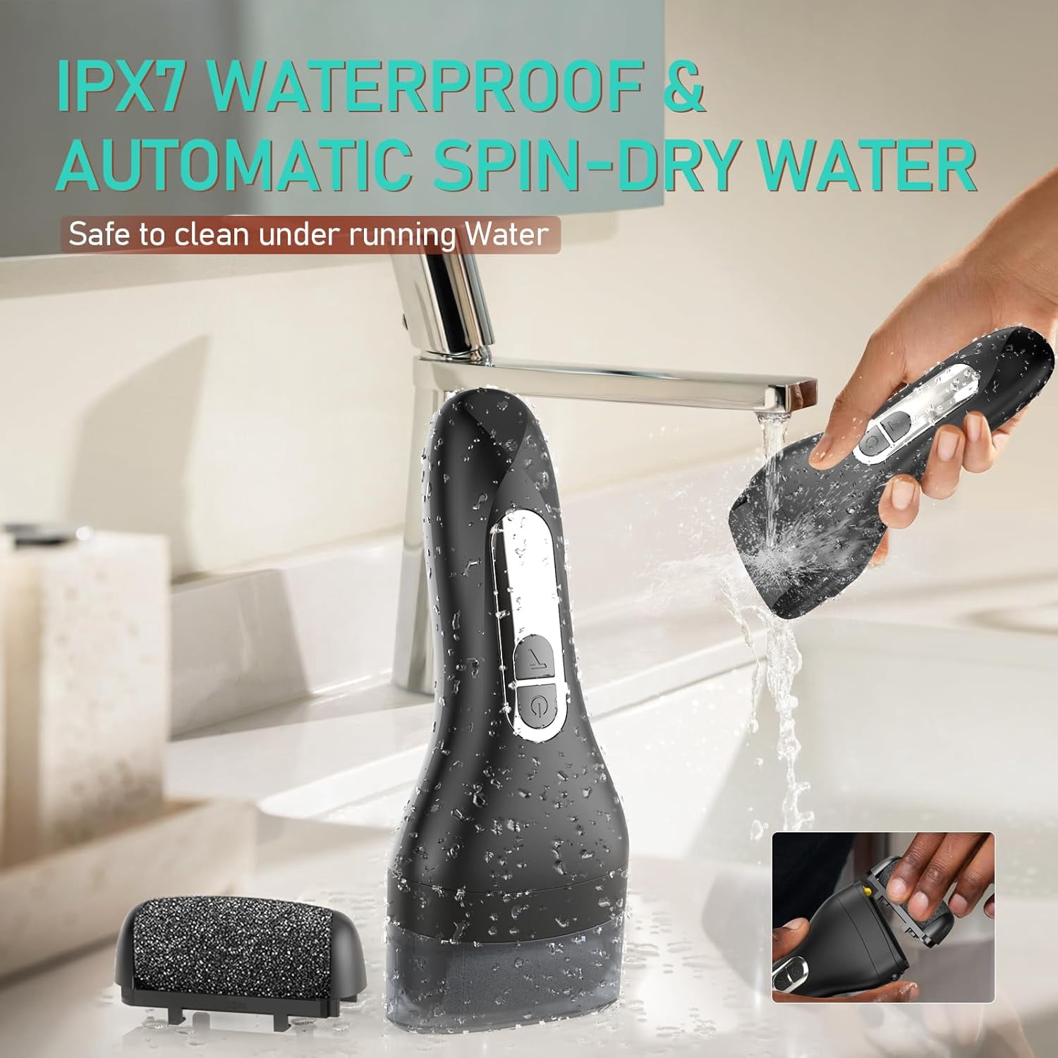 Aorsher Portable Pedicure Kit for Feet, Electric Foot File Callus Remover with Larger Grinding Head and LCD Display, Rechargeable Waterproof File Callus Remover, Black