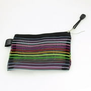 Uxcell A6 Paper Multicolored Stripes Zippered Blue File Bag Pouch