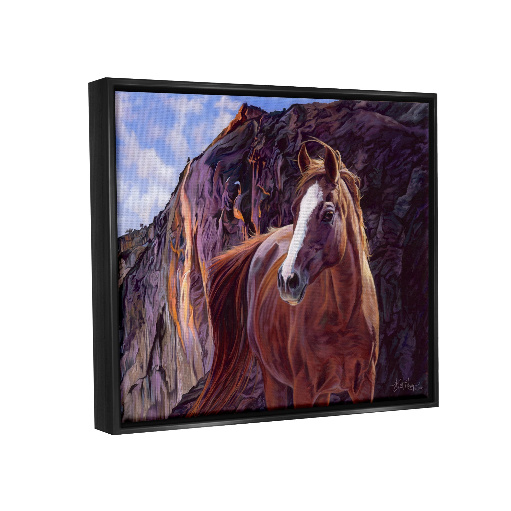 Stupell Industries Horse by Cliffs Landscape Animals & Insects Painting Black Floater Framed Art Print Wall Art, 21 x 17