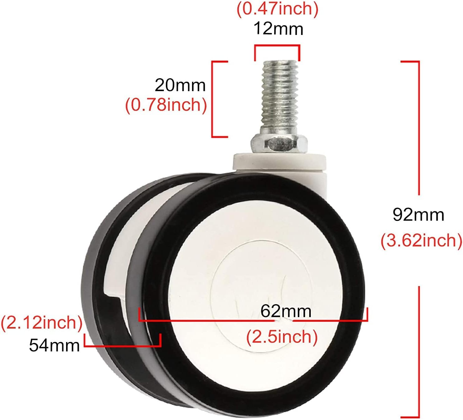 Gamvdout Swivel Caster Wheels with Brake 360 Degree Rotating Threaded Stem Diameter 10x20mm/12x20mm  Equipment Casters Mute I