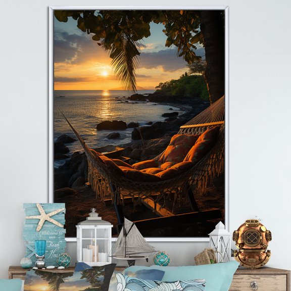 Designart "Tropical Vibes Beach Photo XXX" Nautical & Beach Floater Framed Canvas Print