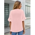 thumbnail image 3 of Womens White Blouses Chiffon Ruffle Short Sleeve V Neck Business Casual Tops Summer Cute Shirt, 3 of 6