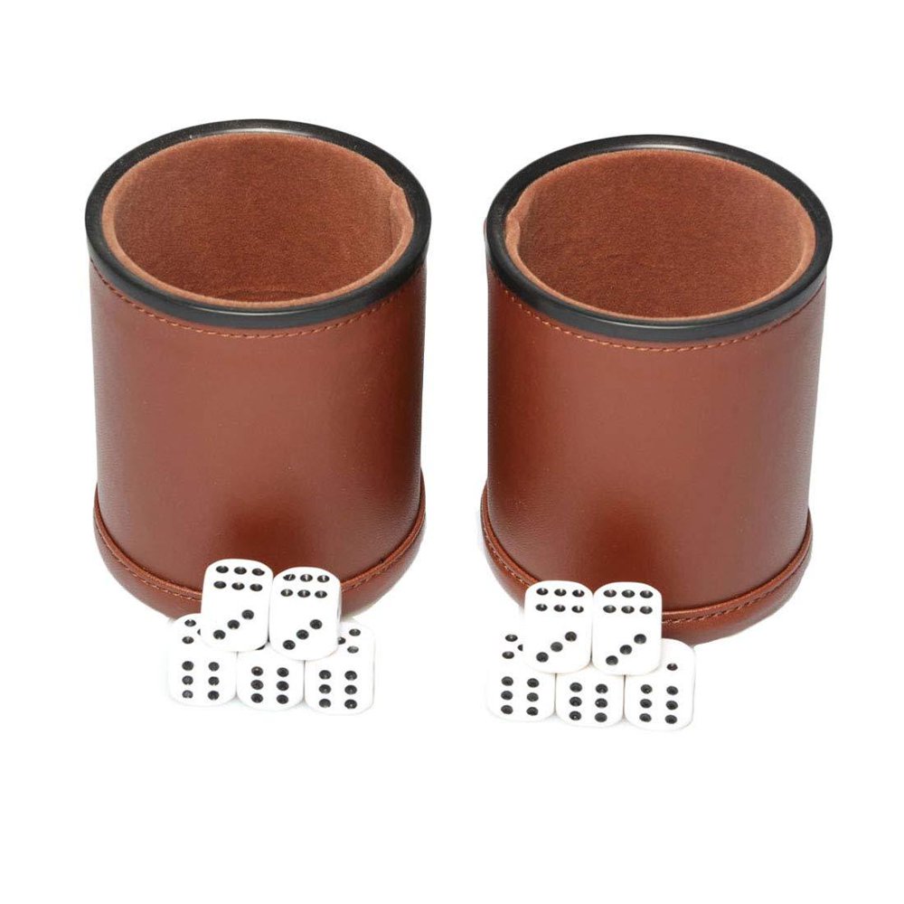 Leather Dice Cup Set Felt Lining Quiet Shaker with 5 Dot Dices for