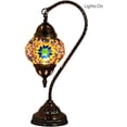 thumbnail image 3 of SILVERFEVER Turkish Moroccan Mosaic Table Lamp - Handmade Swan Neck Tiffany Glass Table Bedside Lamps w Bronze Base14.5 LED Bulb Included Vivid Flower, 3 of 7