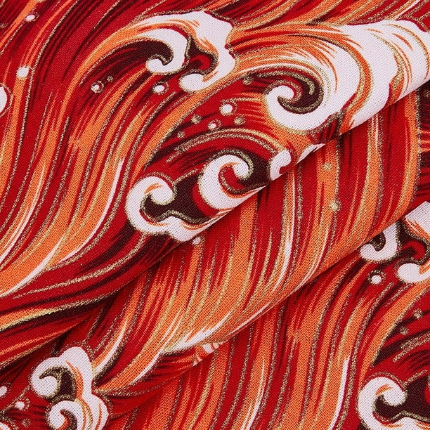 Tela de algodón japonesa con ondas marinas en color naranja y rojo, 1,1 yardas (59 pulgadas), estilo japonés, para acolchado, diseño bronceado.