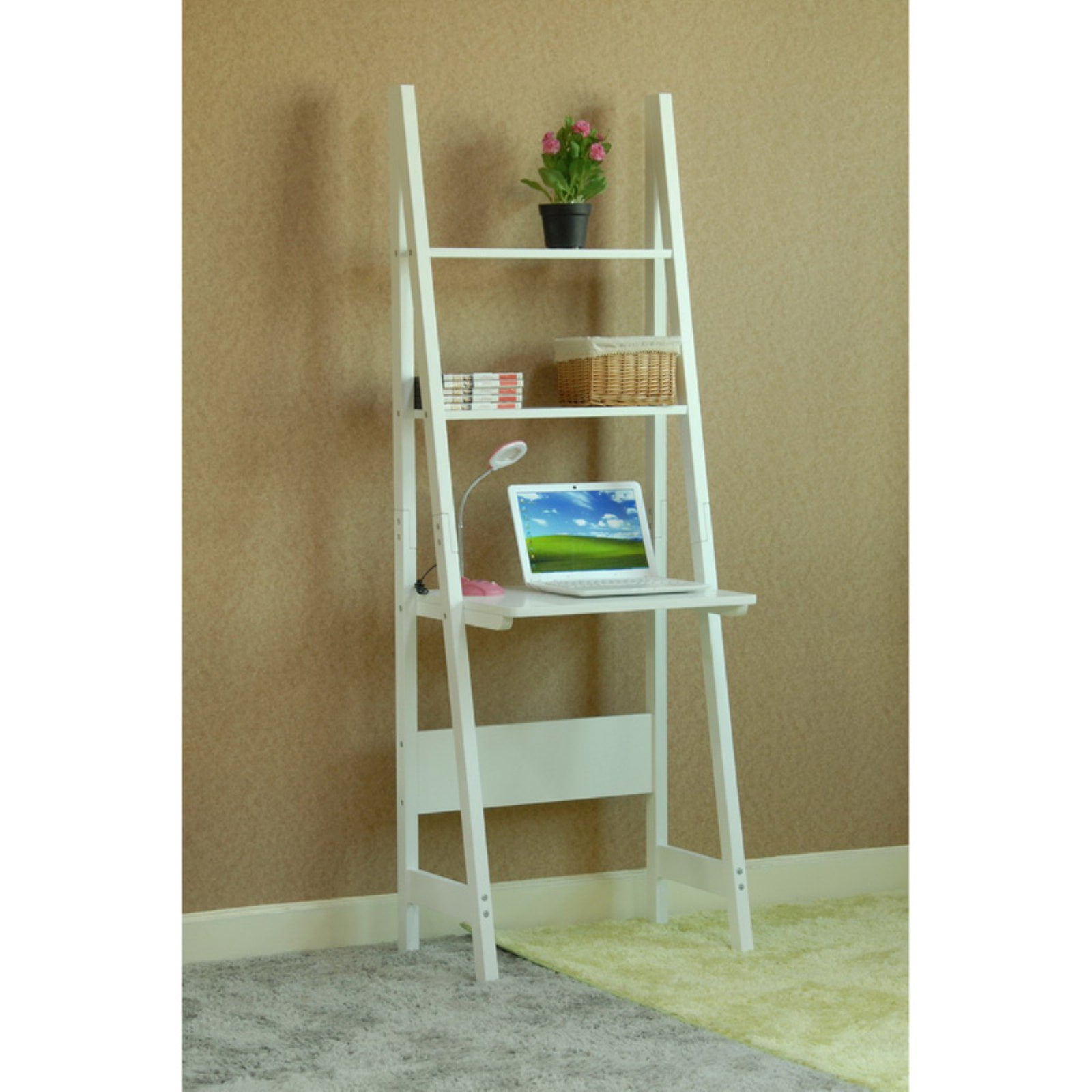 Magari Leaning Shelf Bookcase Desk, White