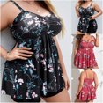 thumbnail image 2 of Jacenvly Tankini Swimsuits for Women Clearance Fashion Sleeveless Floral V-Neck Surfing Swimwear Skin-Friendly Women with Chest Pad Without Underwire Oversize Printing High Waist Bikini Black, 2 of 11