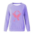 thumbnail image 4 of WREESH Women's Graphic Long Sleeve Sweatshirt Casual Loose Fit Pink Ribbon Cancer Awareness Top Purple, 4 of 5