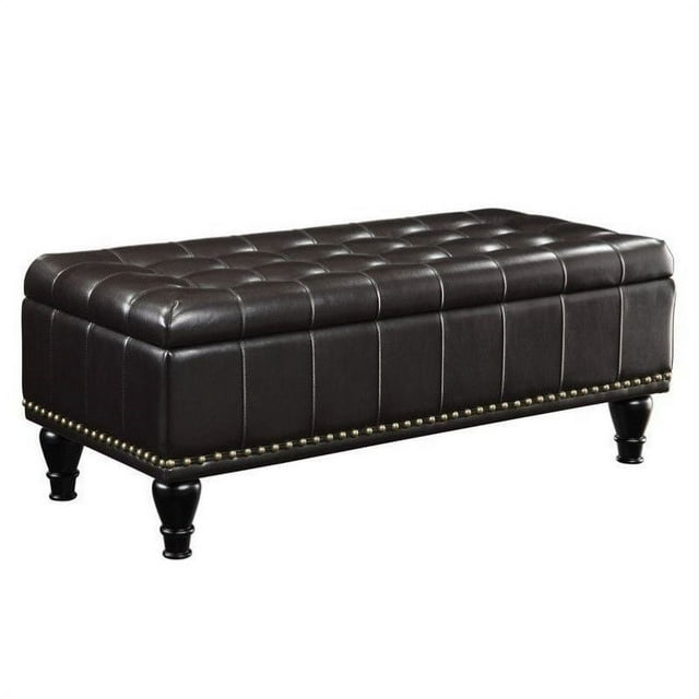 Pouf de Rangement Carré Caldwell en Cuir Expresso avec Clous