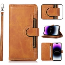 for iPhone 16 Phone Case,for iPhone 16 Wallet Case RFID Blocking 8 Card Slots Holder & 1 Cash Pocket & 1 Outer Pouch,Wrist Strap,Shockproof Leather Magnetic Flip Stand Cover,Orange