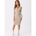 thumbnail image 2 of DARING DIVA Tie Waist Bodycon Knit Wrap Sweater Dress XS Khaki, 2 of 6