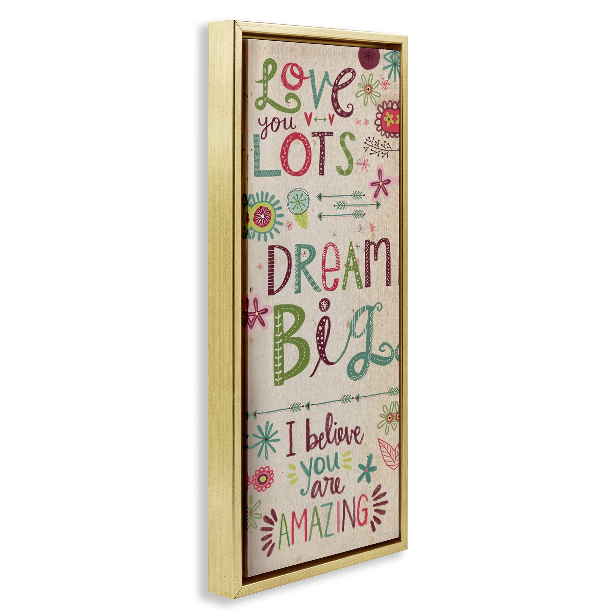 Stupell Industries Encouraging Floral Dream Big Art for Kids Painting Gold Floater Framed Canvas Art Print Wall Art, 15 x 31