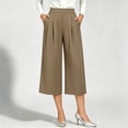thumbnail image 4 of YuXingFu Womens High Waist Wide Leg Pleated Capri Pants - Side Pockets Work Summer Spring Khaki S, 4 of 7