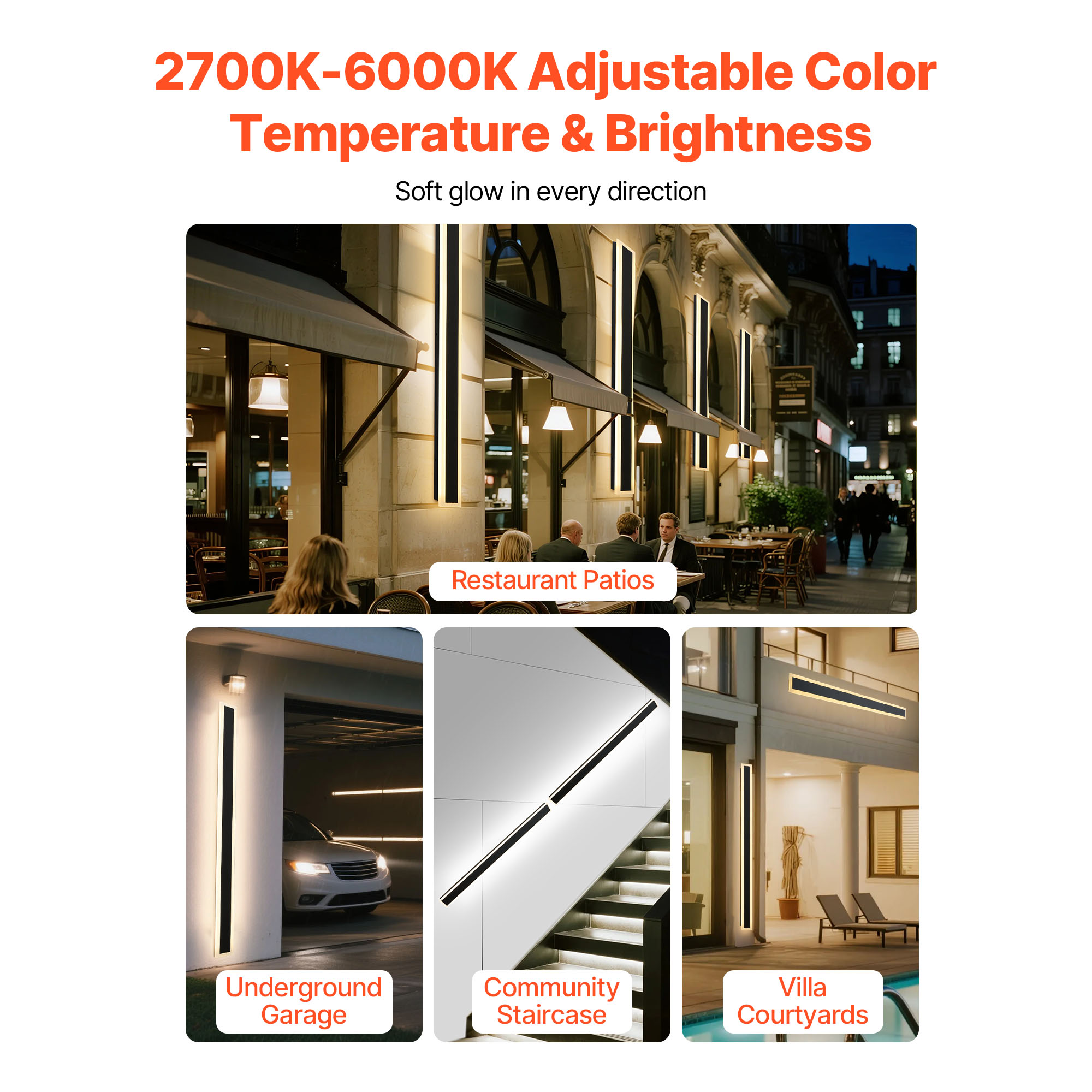 KFFKFF Outdoor Wall Lights, Set of 2, 59.1-Inch Modern Vertical Wall Sconce Fixtures, Adjustable Color Temperature 2700K-6000K, IP65 Waterproof, Rust-Resistant, Dimmable Exterior Lighting for Porch