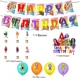 thumbnail image 3 of Juego de cubiertos desechables para fiesta de cumpleaños con diseño de arcoíris, banderines colgantes, globos y decoraciones para el fondo de cumpleaños, 3 of 3
