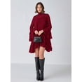 thumbnail image 4 of Burgundy Flare Sleeve Ruffle Hem Mini Dress with Tie Neck, 4 of 30