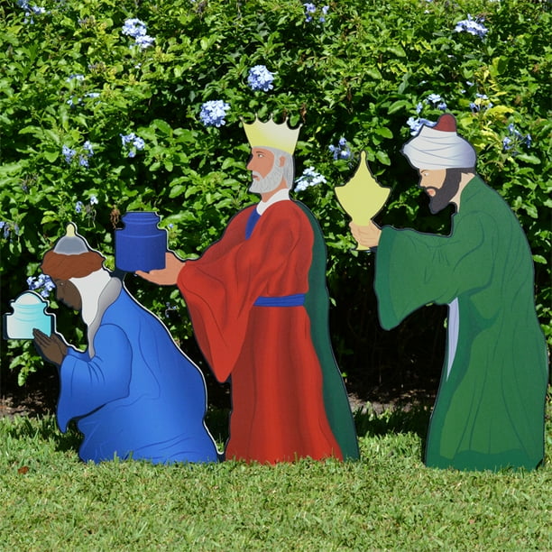 Teak Isle Outdoor Nativity Set Weatherproof Printed Three Wise Men
