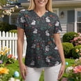 thumbnail image 4 of GEWSEY Easter Scrub Tops Women Plus Size Bunny Egg Print Scrubs Short Sleeve V Neck Holiday Nurse Uniforms with Pockets (Dark Gray, L), 4 of 7