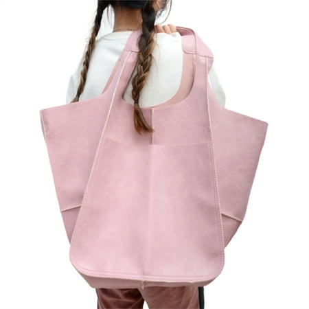 

Women s PU Shoulder Bag Large Capacity Bucket Tote Soft Satchel Splicing Design Pink Purple