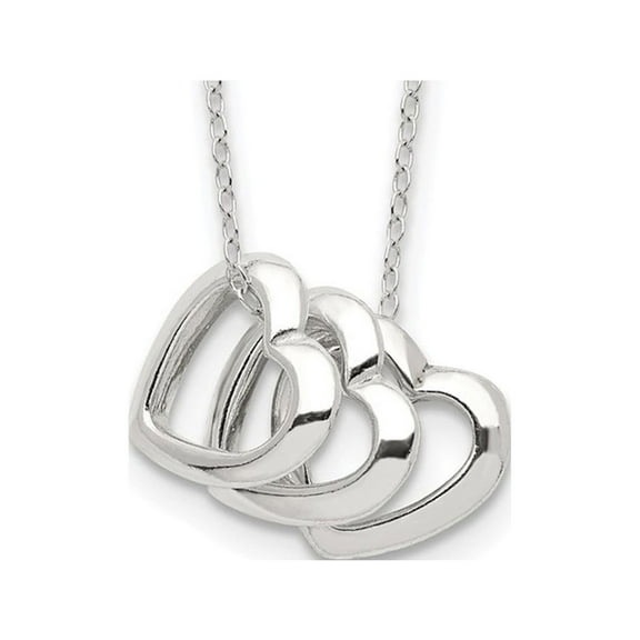 Gem & Harmony Sterling Silver Triple Heart Necklace with Chain for Women