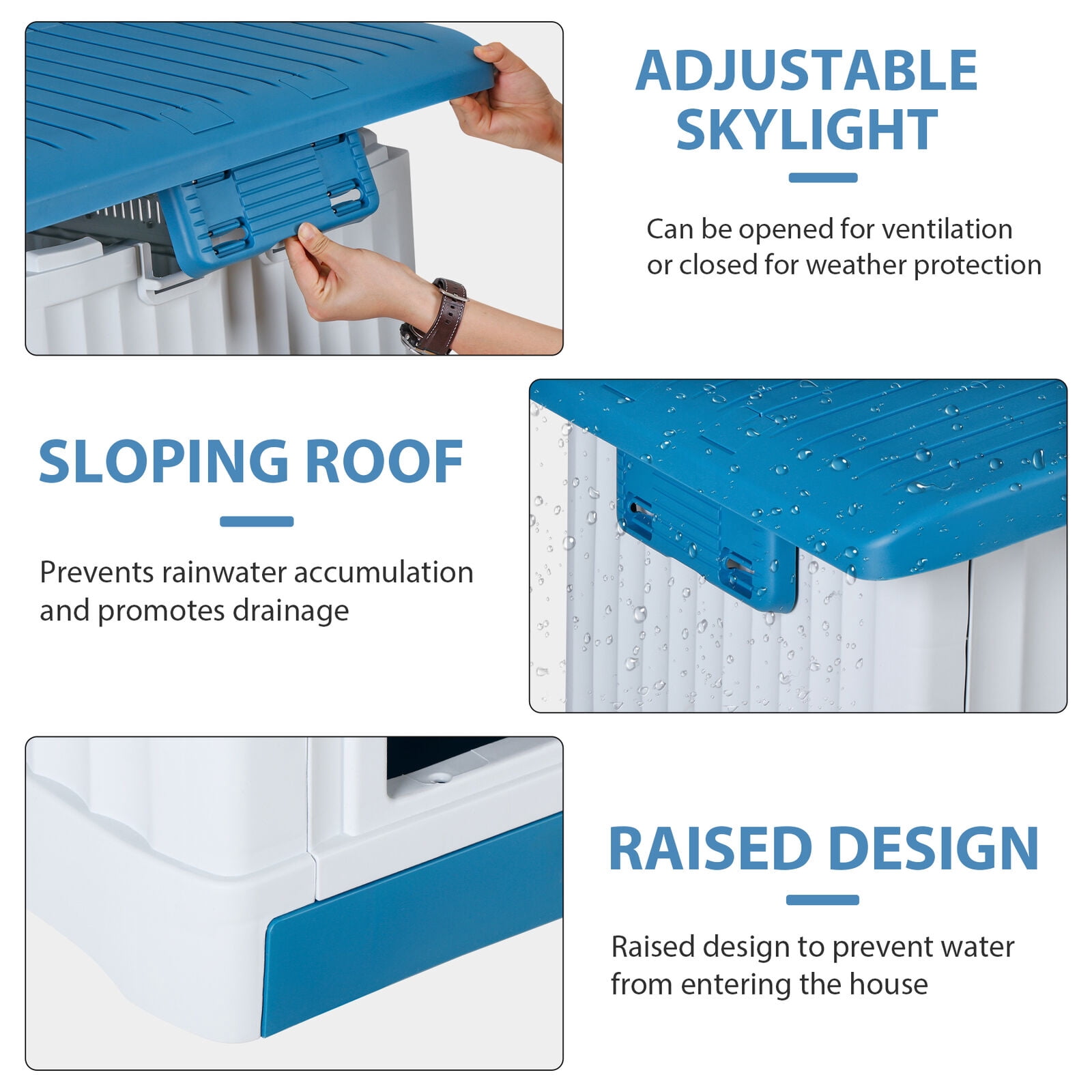 LINJH Plastic Dog House for Indoor/Outdoor Use - Pet Shelter with Liftable Roof & Bar Window - Weatherproof Pet Home for Small to Medium Dogs