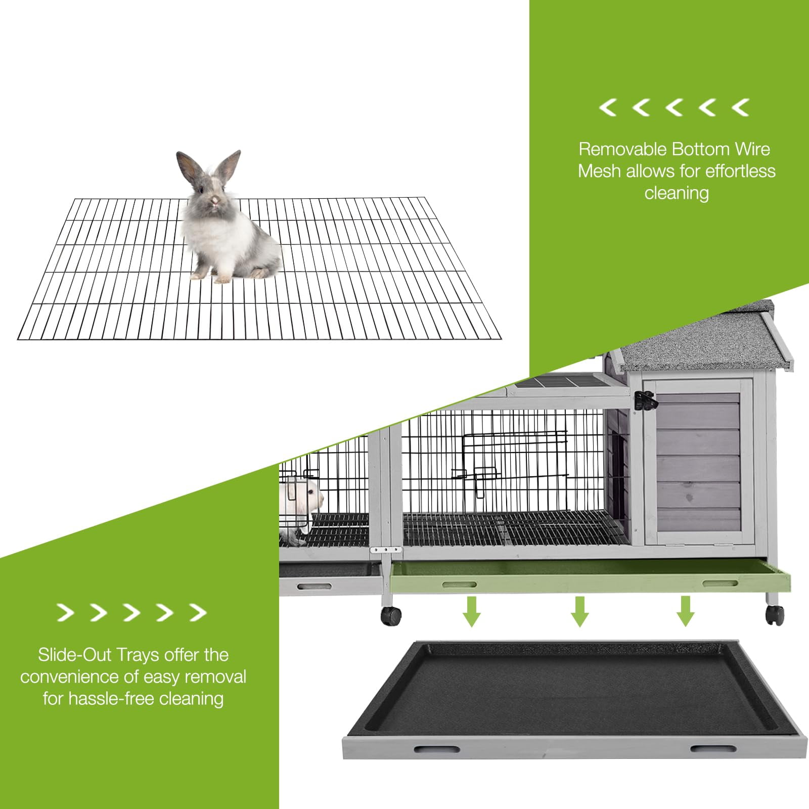 MEDEHOO Rabbit Hutch Outdoor Bunny Cage Indoor with Large Space Guinea Pig House on Wheels 10.4 ft², No Leak Trays, Run