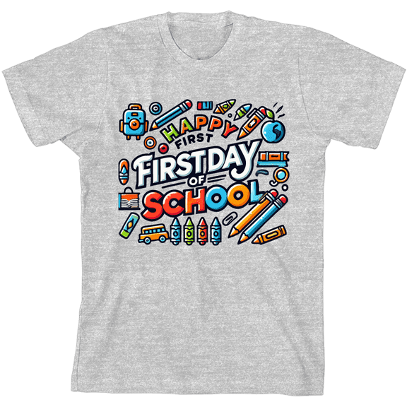 Happy First Day of School Adult Heather Gray Crew Neck Short Sleeve Tee-Medium