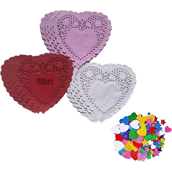 100 Pack Valentine Doily Envelopes - 6 Inch Paper Lace Envelopes for DIY Cards, Gifts & Crafts, Assorted 3 Colors-dh