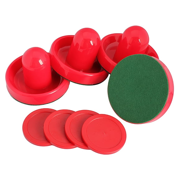 4Pcs Air Hockey Table Goalies with Puck Felt Pusher Grips Mallet Grip Red 96mm 