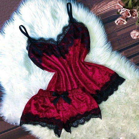 

〖TOTO〗Intimates For Women New Women Lingerie Camisole Bow Shorts V-Neck Tops Velvet Pajamas Sleepwear