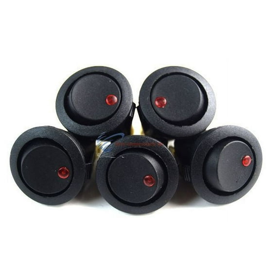 5 Pieces Red LED Round Rocker Switch 12 Volt Car Automotive On Off Auto