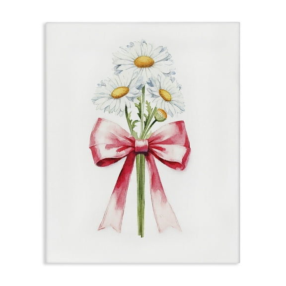 Stupell Industries Daisy Swathed Ribbon Plants & Flowers Painting Wrapped Canvas Art Print Wall Art, 16 x 20