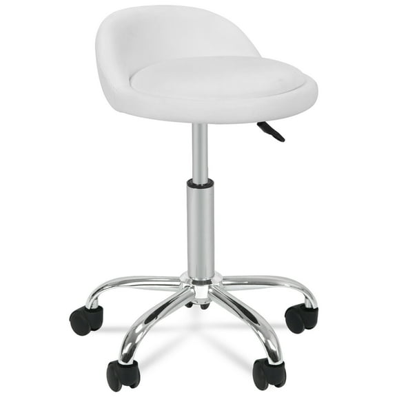 White Adjustable Salon Stool Hydraulic Saddle Rolling Chair Tattoo Facial Massage Spa 21" - 27"