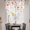thumbnail image 4 of Spring Floral Tie Up Curtain 63 Inches Long, Watercolor Leaf Romantic Red Yellow Flowers Farmhouse Balloon Style Kitchen Window Curtain Over Sink, Small Window Rod Pocket Curtain 46"x63", 4 of 9