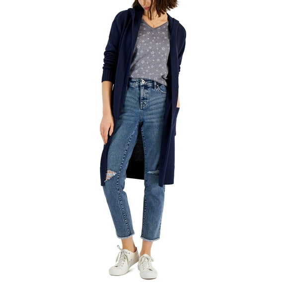 Style & Co Womens Hooded Cardigan Industrial Blue L