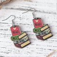 thumbnail image 2 of Funny Wooden Stackable Book Pencil Drop Dangle Earrings Stack of Books for Women Girls Classic Librarian Teacher Student Graduation Back to School Jew, 2 of 3
