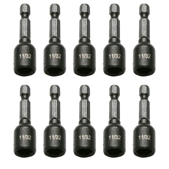 TMAX 10pc 11/32 Inch Magnetic Nutsetter Set Impact Power Hex Nut Driver with 1/4 Inch Hex Shank