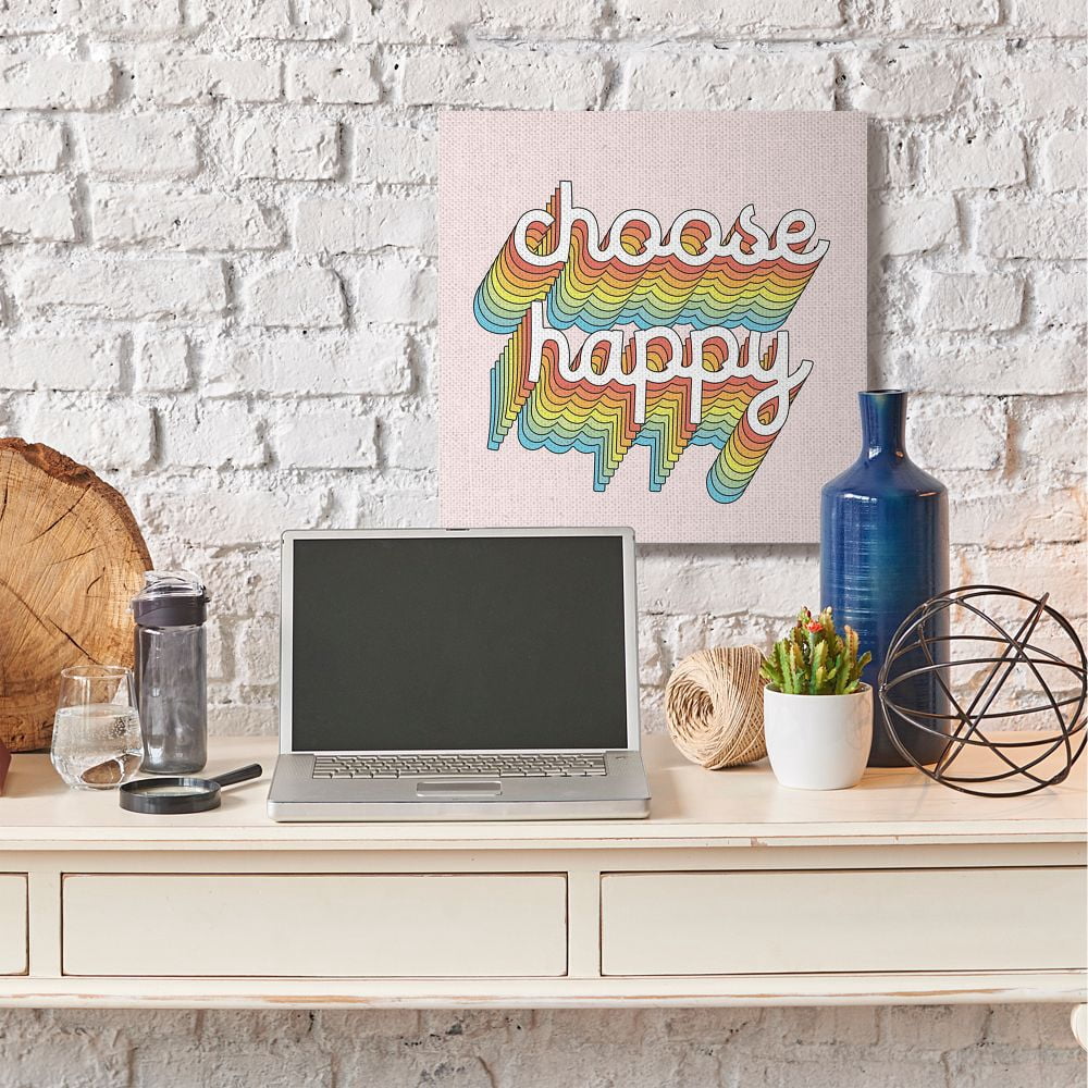 Stupell Industries Choose Happy Rainbow Pink Word Design Canvas Wall Art by Dawn Vietro
