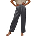 thumbnail image 5 of Satin Pants for Women Palazzo Pants Petite Plus Size Casual Solid High Waist Wide Leg Vacation Cropped Trousers Trendy Clothing Pull On with Pockets, 5 of 6