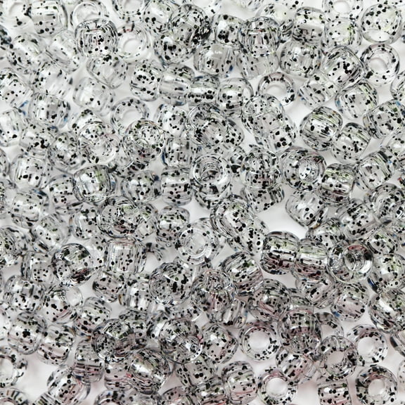 Pony Beads Crystal Black Glitter Flake Crow Beads Made in USA 6x9mm Large Hole