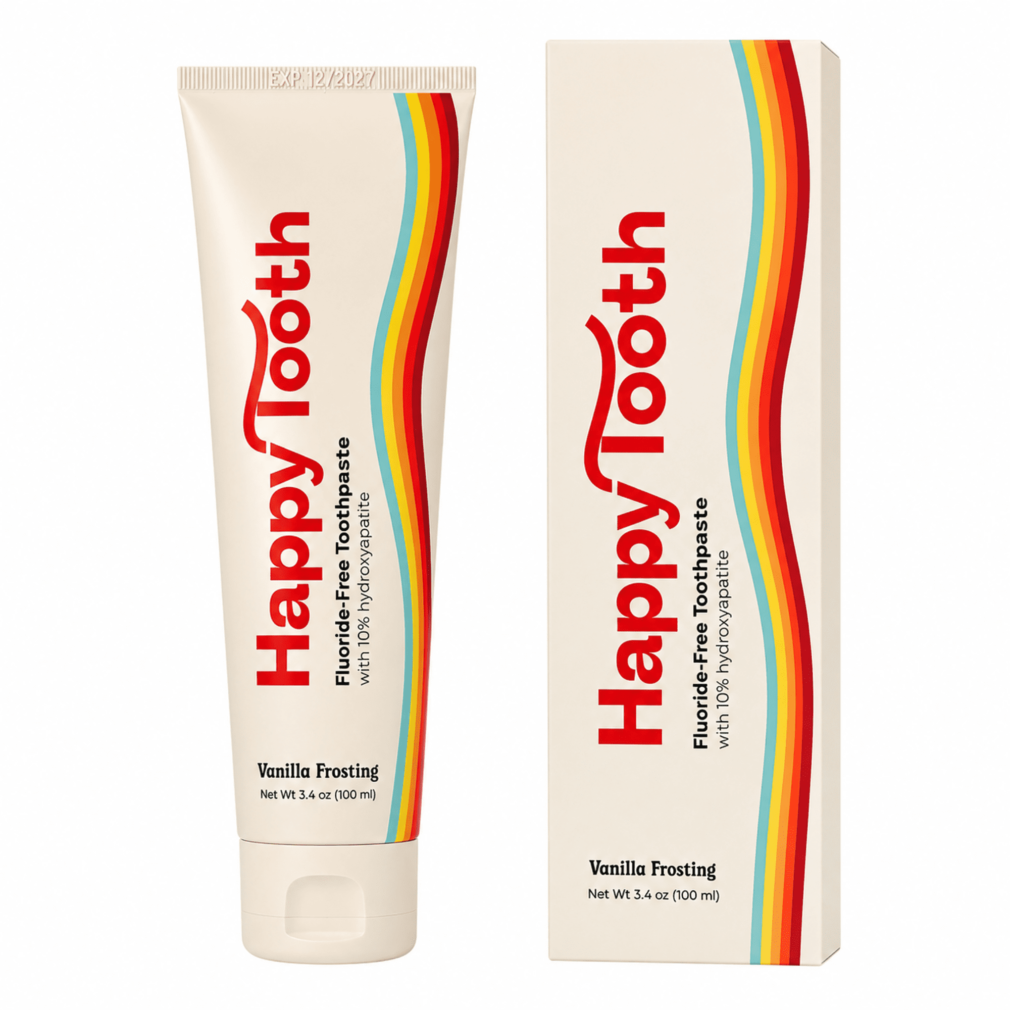 Happy Tooth Fluoride-Free Hydroxyapatite Premium Natural Toothpaste  Vanilla Frosting Flavor  SLS Free  Dentist Formulated  3.4 oz Tube