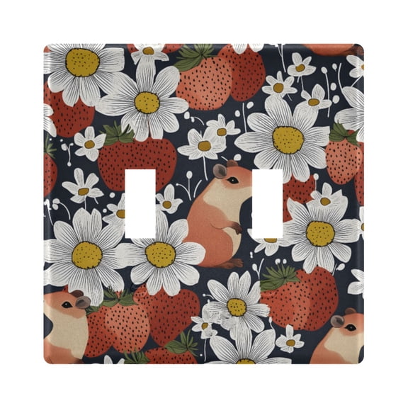 Dailycode Light Switch Plate Covers 2 Gang Wall Plate Plastics Outlet Covers for Kitchen Home Office Decor Cute Hamsters Strawberry Daisy