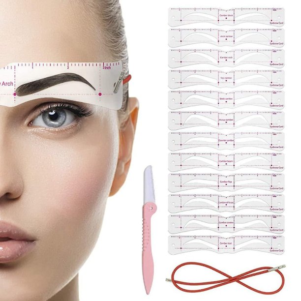 Kit moldeador de plantillas para cejas, 12 piezas de plantillas reutilizables para moldeadores de cejas con 1 correa y 1 maquinilla de afeitar para cejas