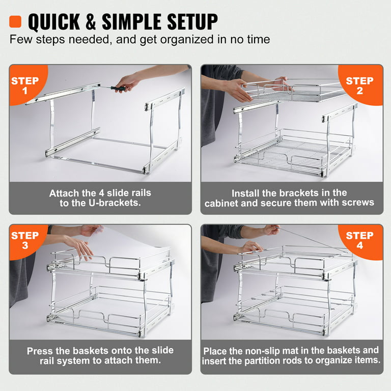 2 Tier Wire Basket Pull Out Shelf Drawer Storage Organizer for Kitchen Base  Cabi
